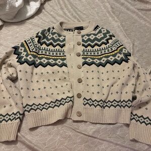 Fair Isle green yellow and black sweater Size S